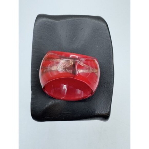 Copper-Red Glitter Metallic Lamp Work Glass Ring Domed Murano-Style Size 7.5 - Picture 8 of 10